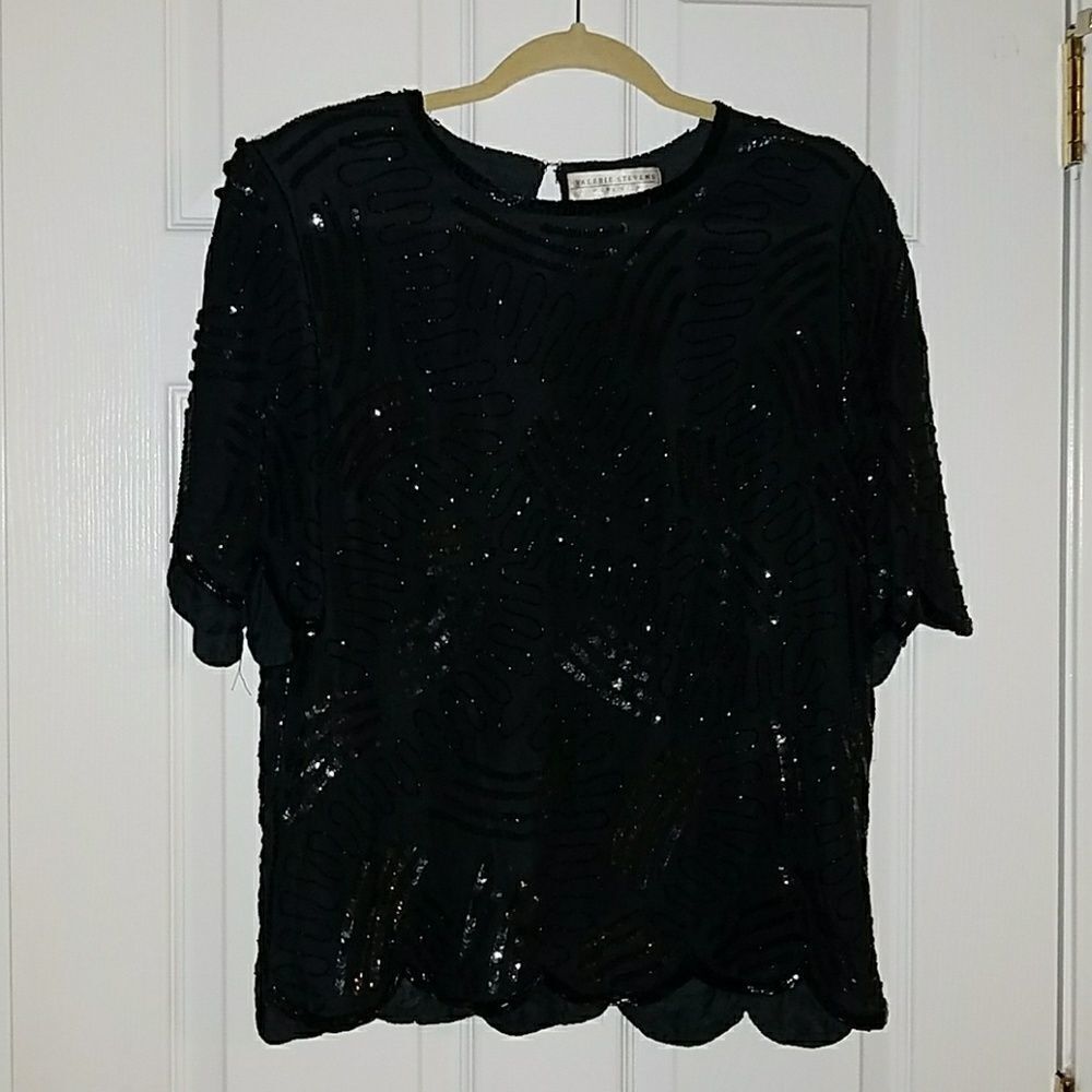 Valerie Stevens Vintage Pure Silk Sequin Blouse Sz. 12 EUC